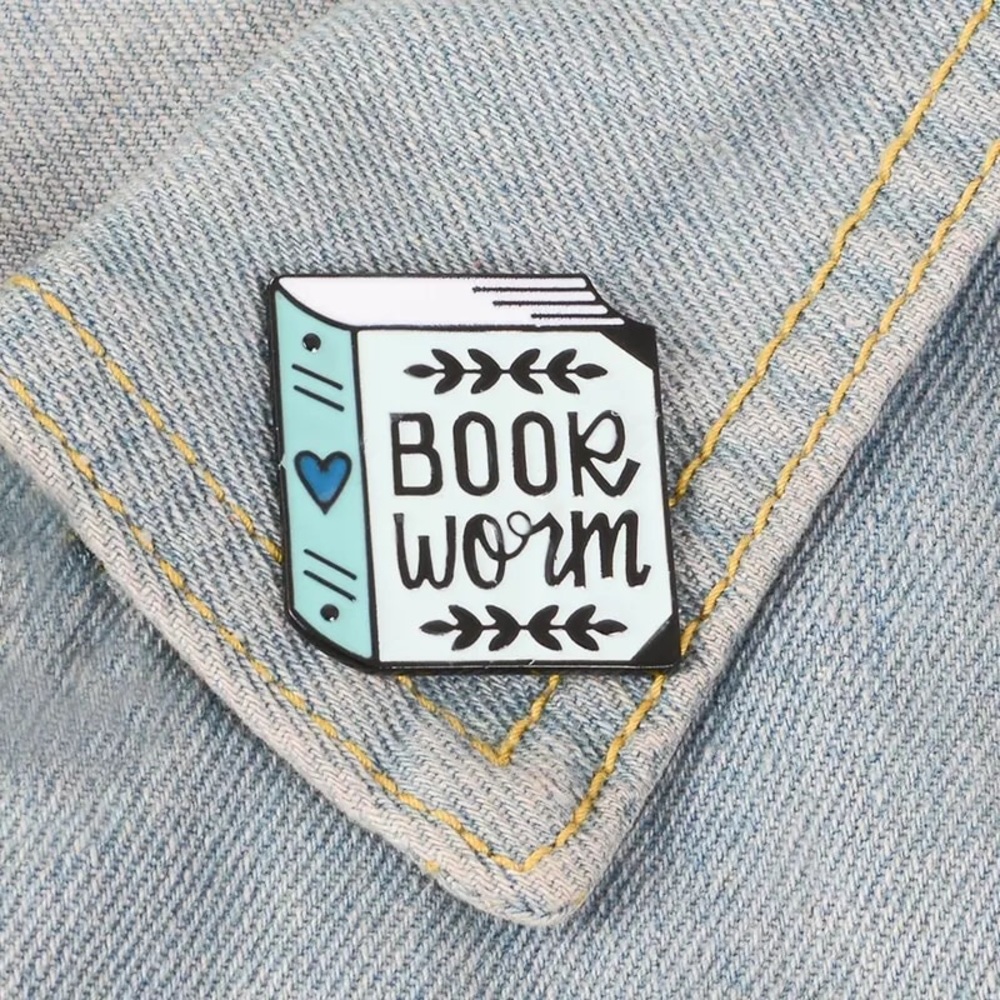 SOLD!!! Pretty Book Worm Blue Enamel Pin - Picture 3 of 3